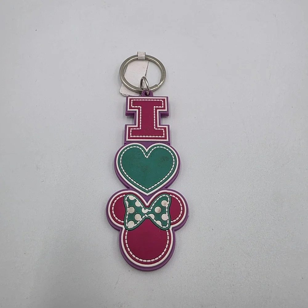 Disney‎ I Love Minnie Mouse Head Ears Heart Rubber Silicone Keychain Ring 4